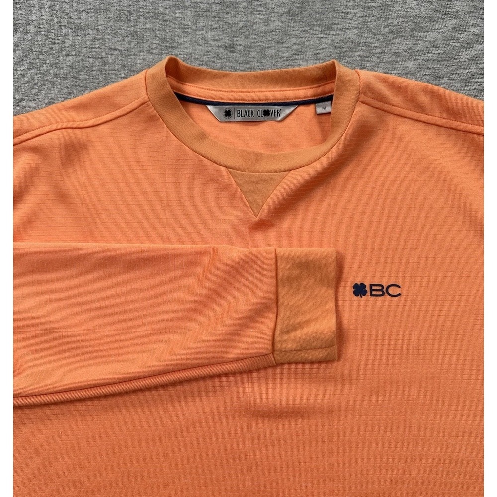 Black Clover Sweater Mens Medium Orange Striped Crew Golf Outdoor Live Lucky